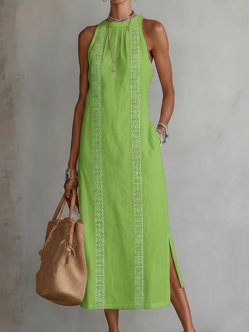 Women's Halter Neck Sleeveless Dress Lace Patchwork Style Summer