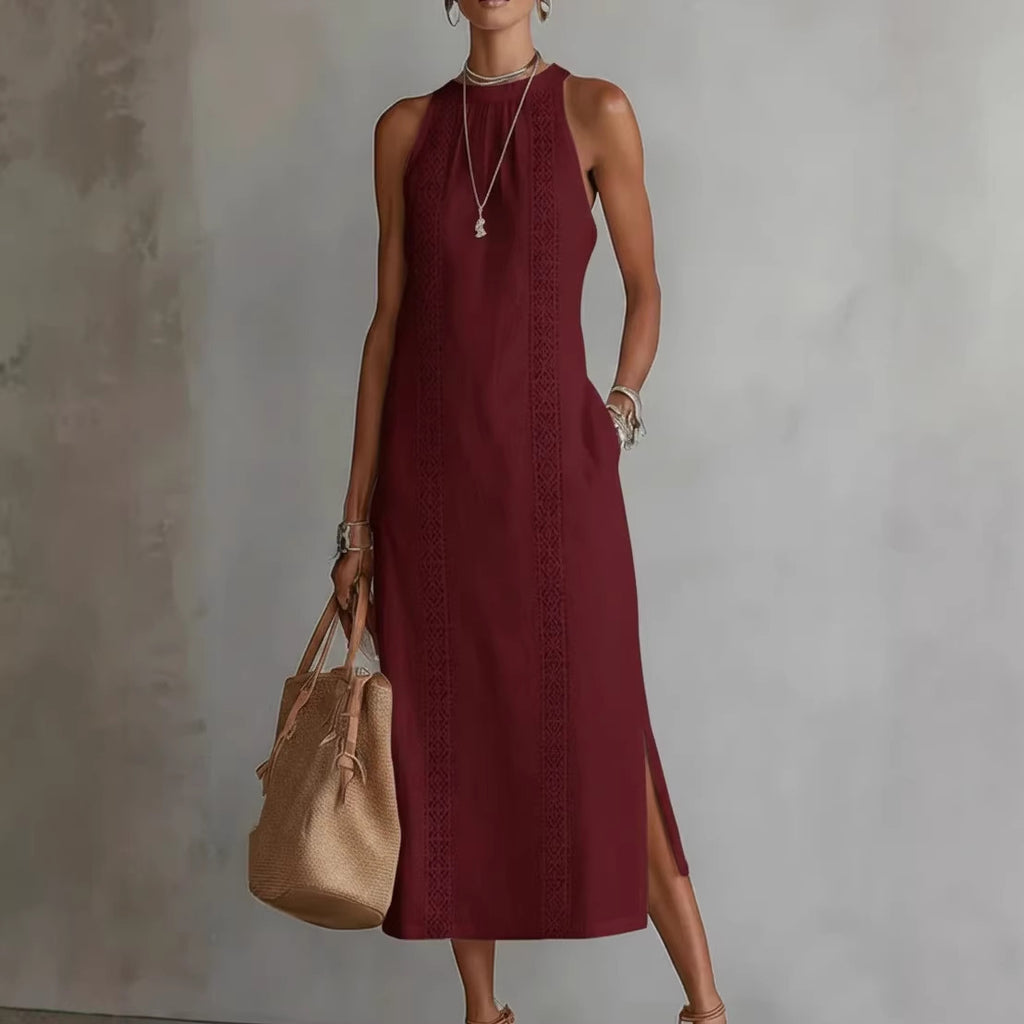 Women's Halter Neck Sleeveless Dress Lace Patchwork Style Summer