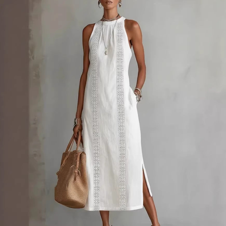 Women's Halter Neck Sleeveless Dress Lace Patchwork Style Summer