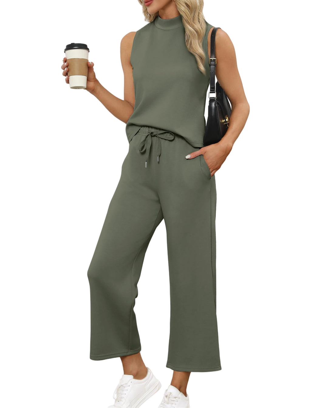 Casual Cropped Wide-Leg Pants Womens Set