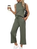 Casual Cropped Wide-Leg Pants Womens Set