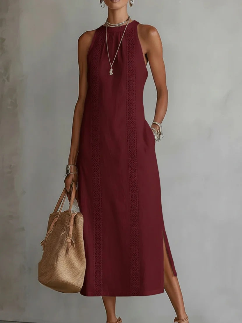 Women's Halter Neck Sleeveless Dress Lace Patchwork Style Summer