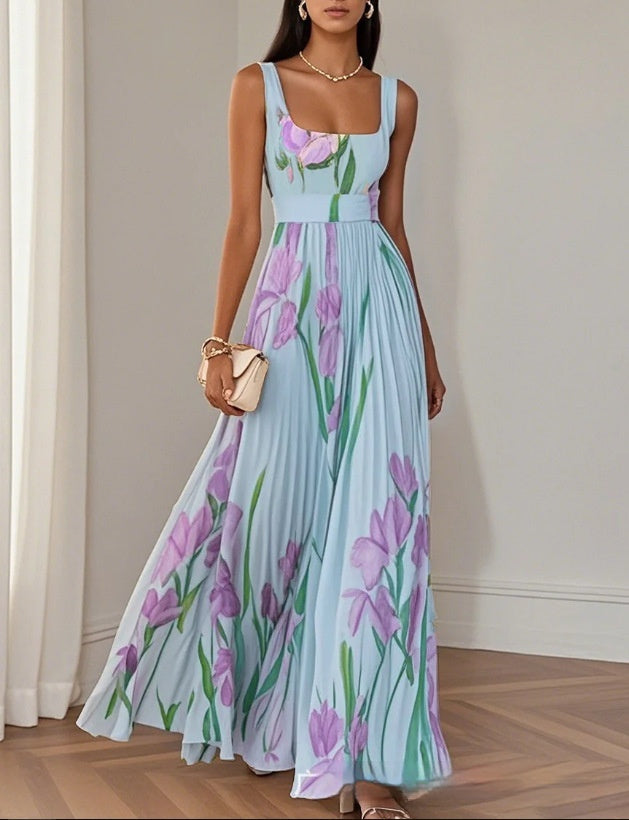 Floral Print Pleated Dress Summer A-Line