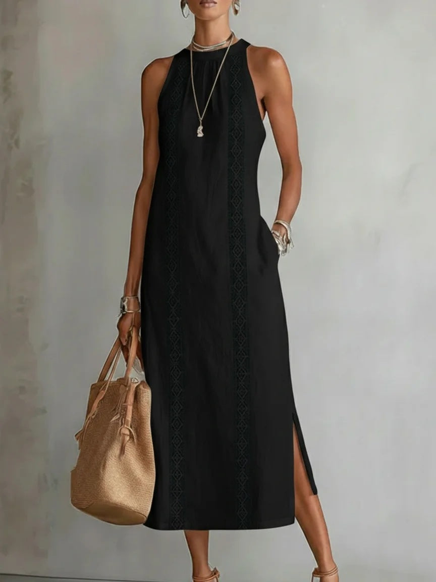 Women's Halter Neck Sleeveless Dress Lace Patchwork Style Summer