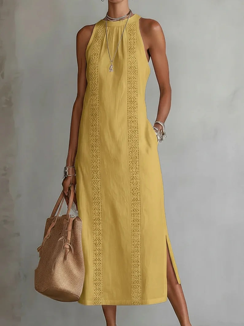 Women's Halter Neck Sleeveless Dress Lace Patchwork Style Summer