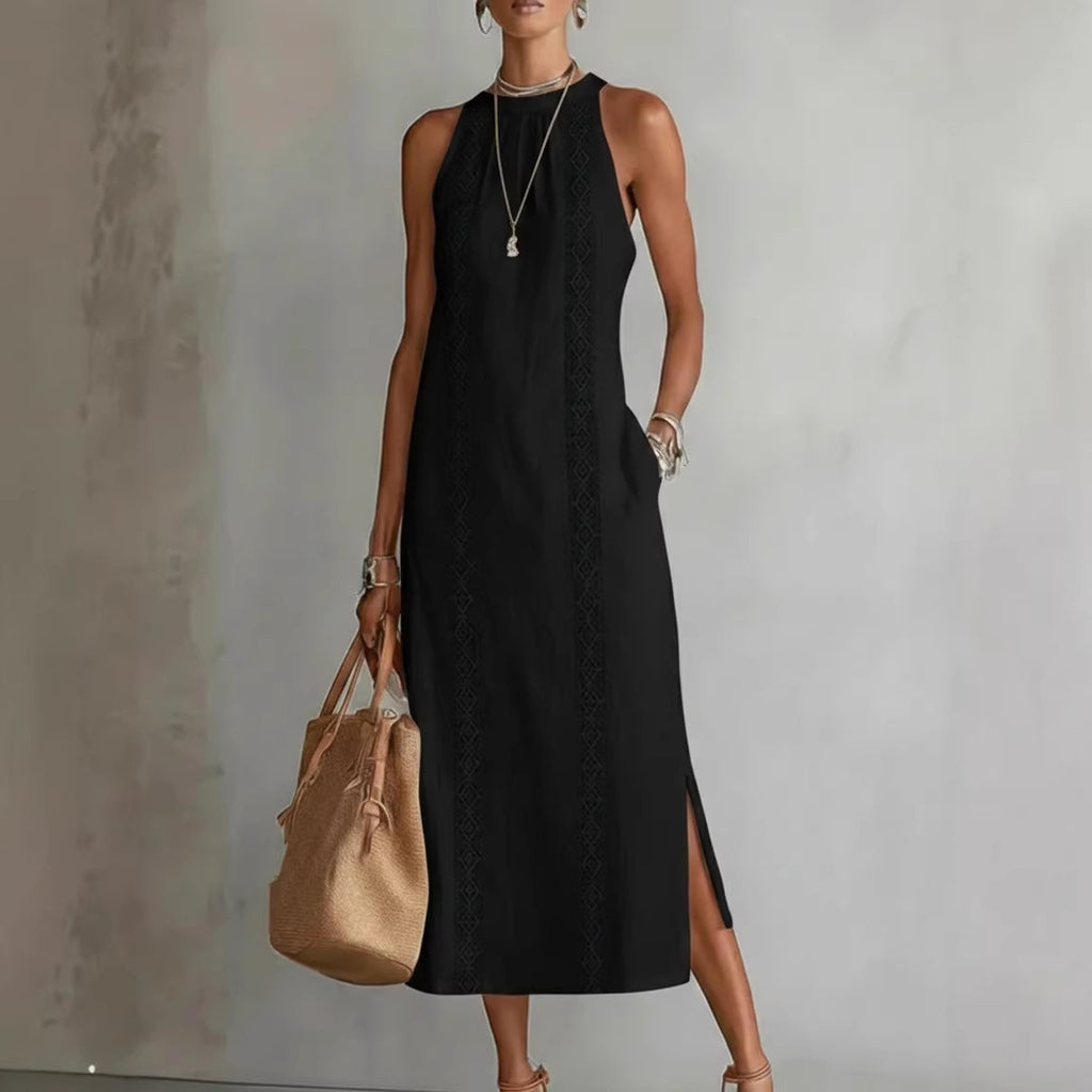 Women's Halter Neck Sleeveless Dress Lace Patchwork Style Summer