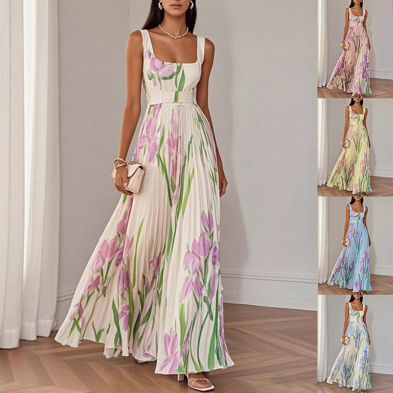 Floral Print Pleated Dress Summer A-Line
