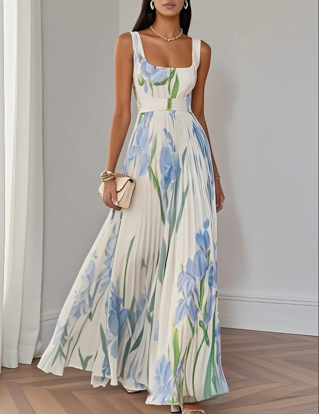 Floral Print Pleated Dress Summer A-Line