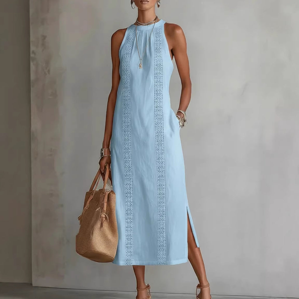 Women's Halter Neck Sleeveless Dress Lace Patchwork Style Summer
