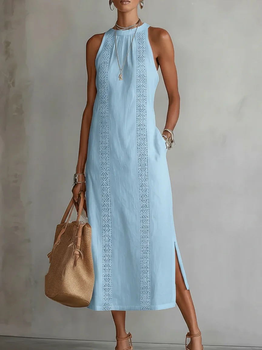 Women's Halter Neck Sleeveless Dress Lace Patchwork Style Summer