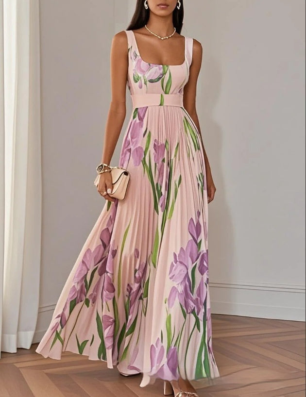 Floral Print Pleated Dress Summer A-Line