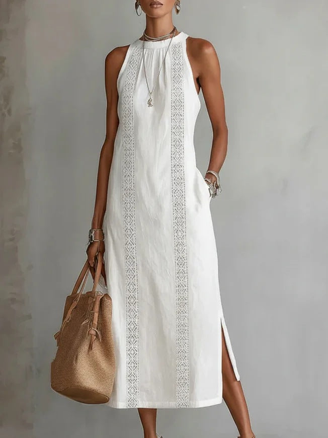 Women's Halter Neck Sleeveless Dress Lace Patchwork Style Summer
