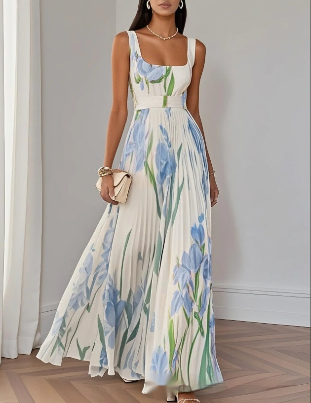 Floral Print Pleated Dress Summer A-Line